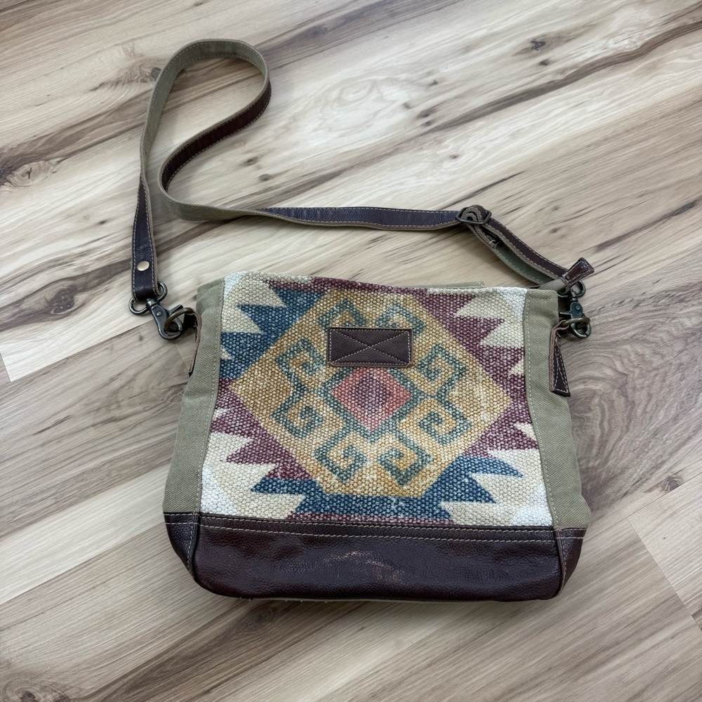 Myra Bag Geometric Crossbody in Cream and Brown